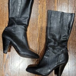 Ladies Black Leather Boots Size 8 1/2